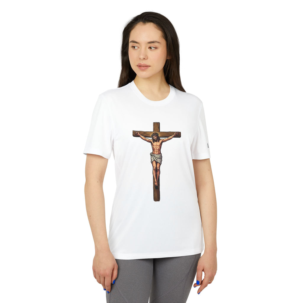 Jesus Crucifix adidas Unisex Sport T-shirt — Christian Faith Graphic Tee by LiLTay