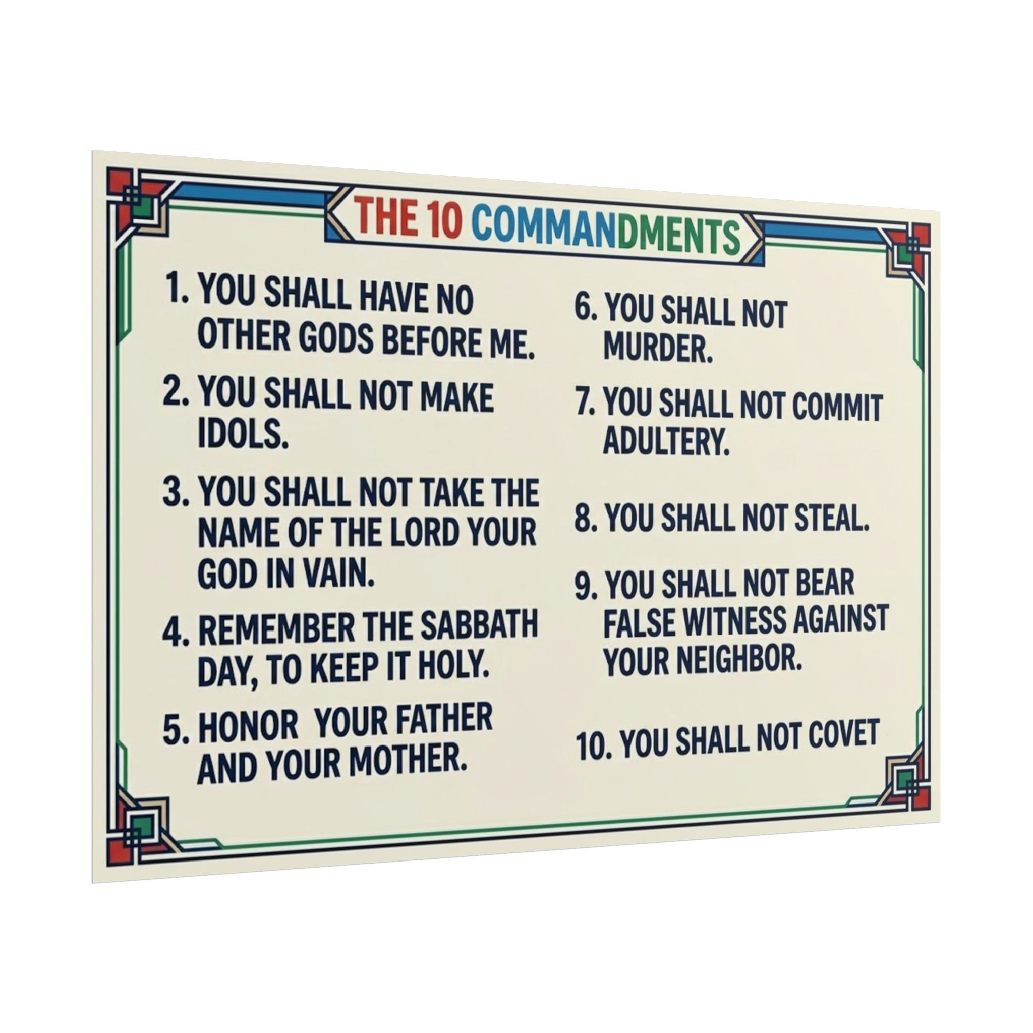 List of the Ten Commandments on a decorative background