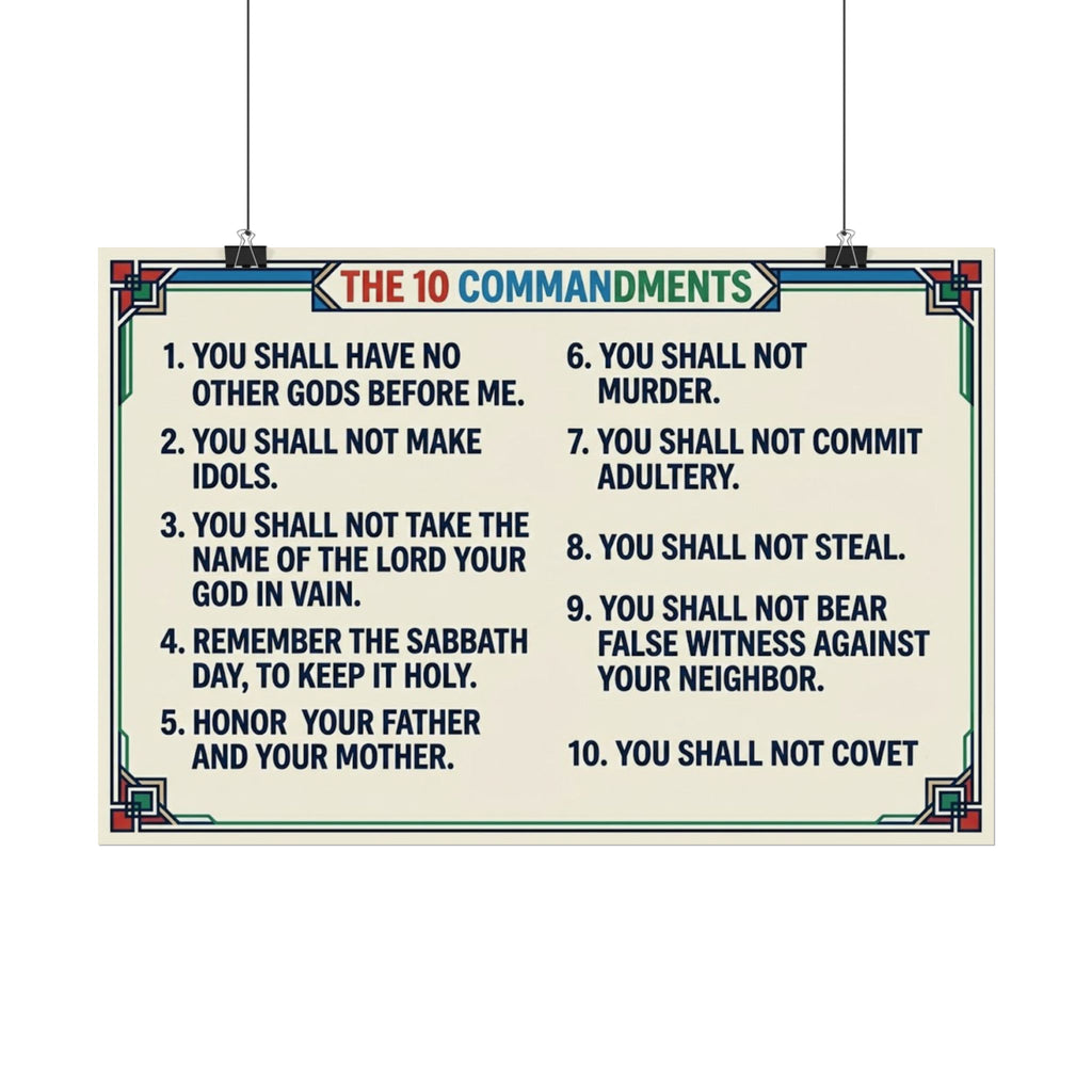 List of the Ten Commandments on a decorative background