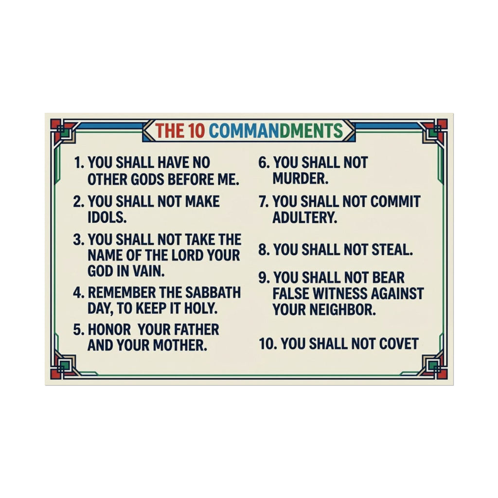 List of the Ten Commandments on a decorative background