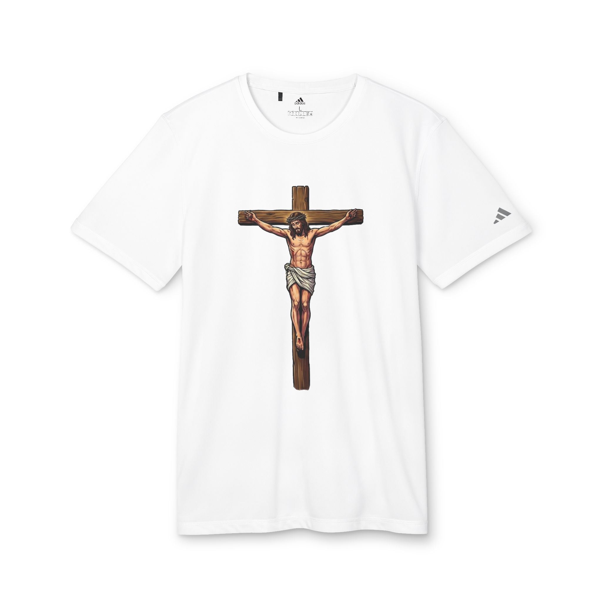 Jesus Crucifix adidas Unisex Sport T-shirt — Christian Faith Graphic Tee by LiLTay