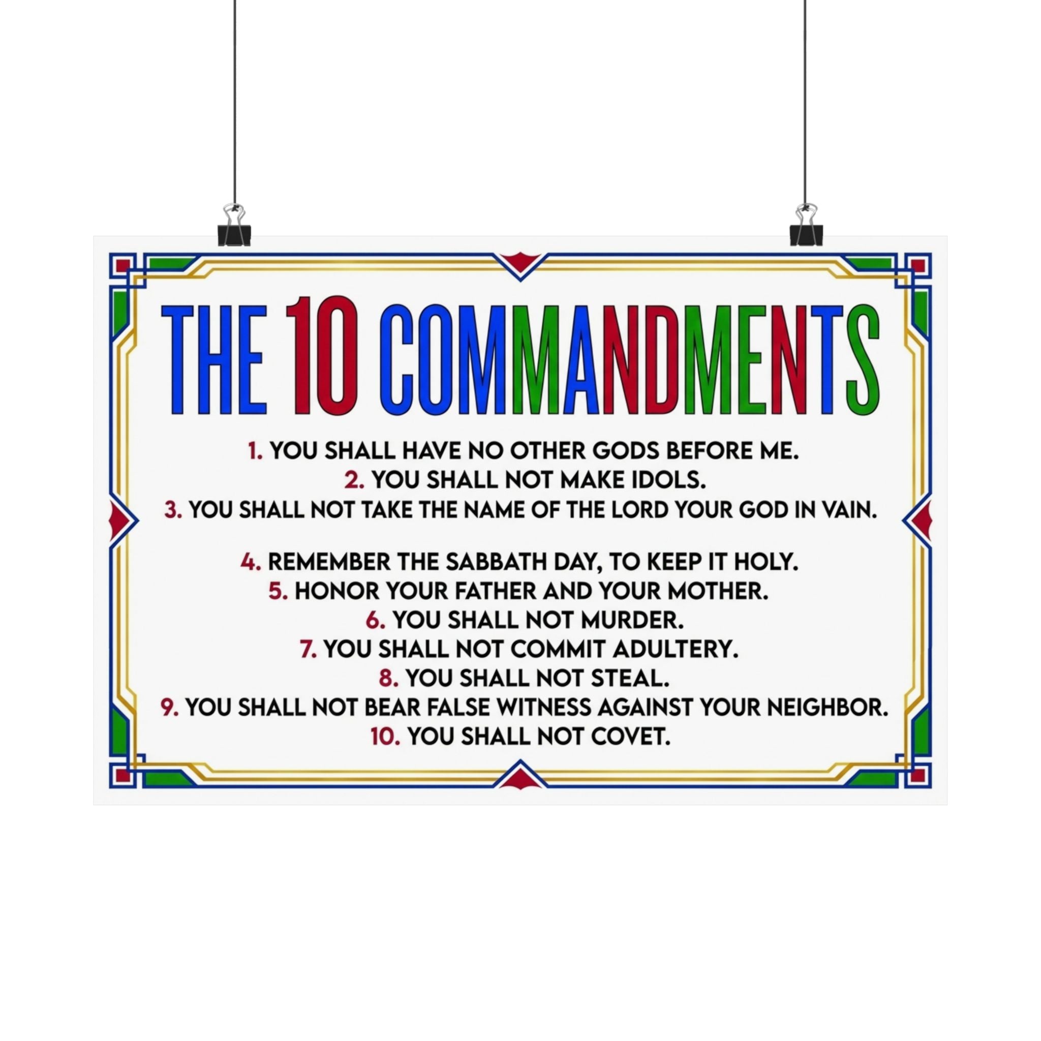 The 10 Commandments Matte Poster — Colorful Religious words from God by LiLTay (Horizontal) 2 sizes