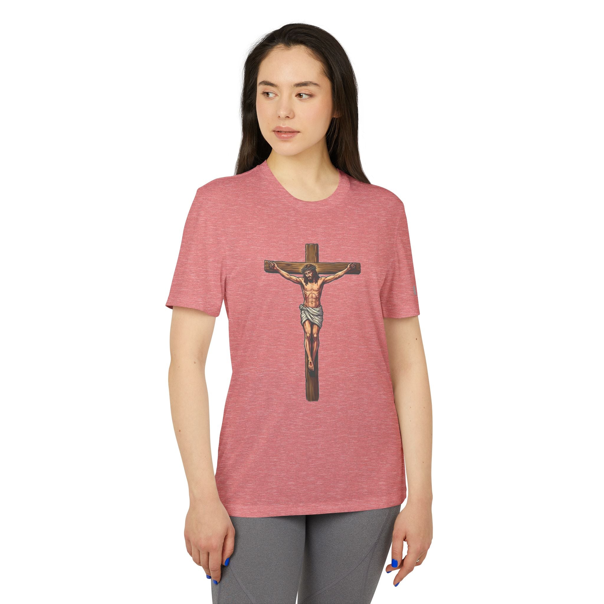 Jesus Crucifix adidas Unisex Sport T-shirt — Christian Faith Graphic Tee by LiLTay