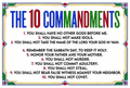 Colorful poster of The 10 Commandments with a decorative border.