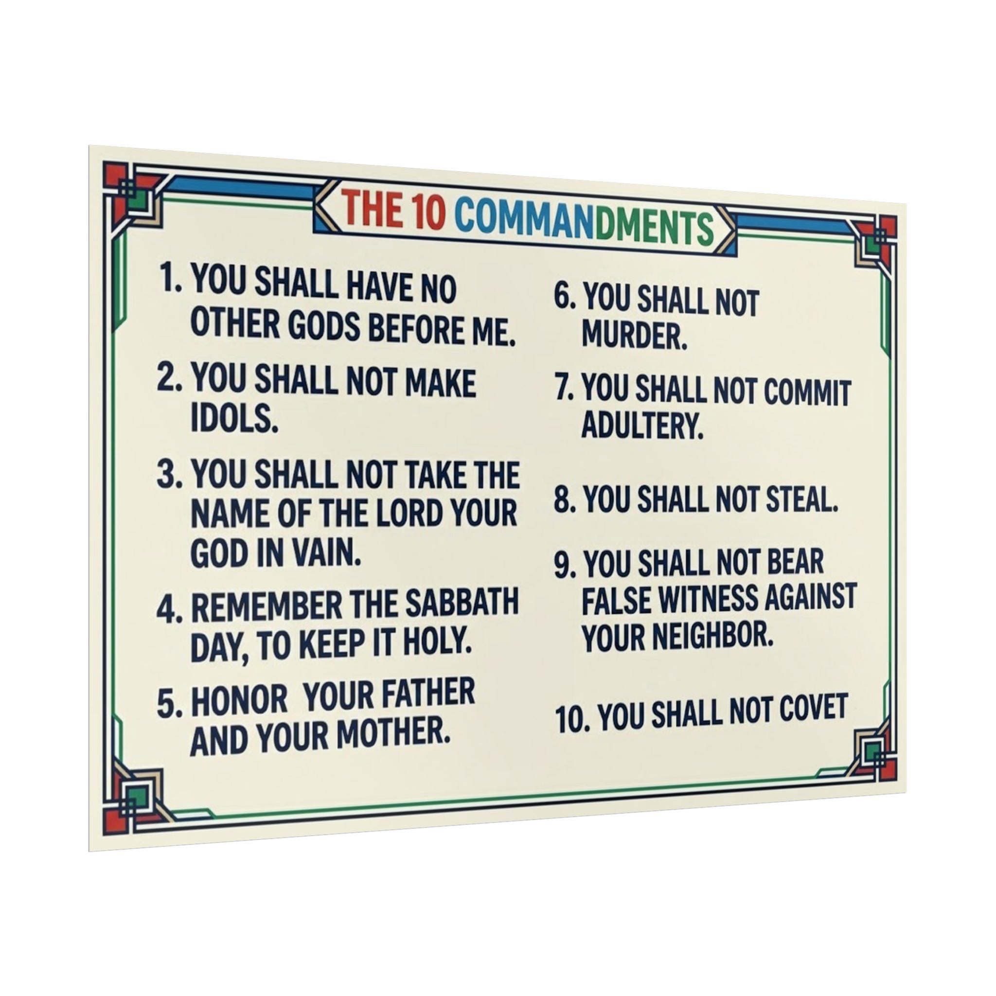 List of the Ten Commandments on a decorative background
