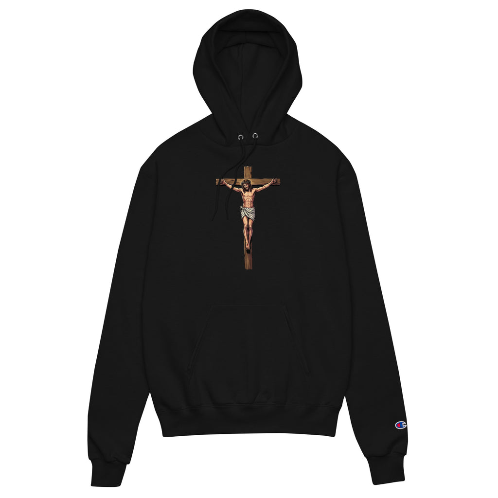 Black hoodie with text on a white background